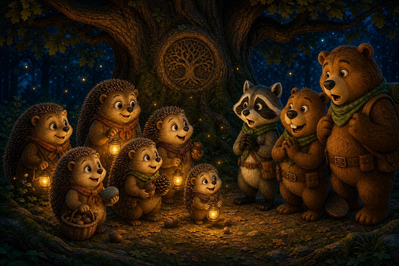 Alfréd, Bob a Bruno objevují ježčí rodiny s lucernami